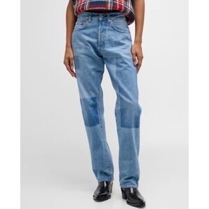 Made In Tomboy Sylvie Straight Leg Patch Detail Jeans in Blue Light Wash sz 25